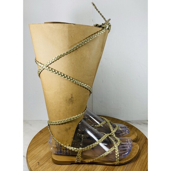 Colin Stuart Braided Gladiator Ankle Wrap Sandals 5 Gold - Picture 2 of 5